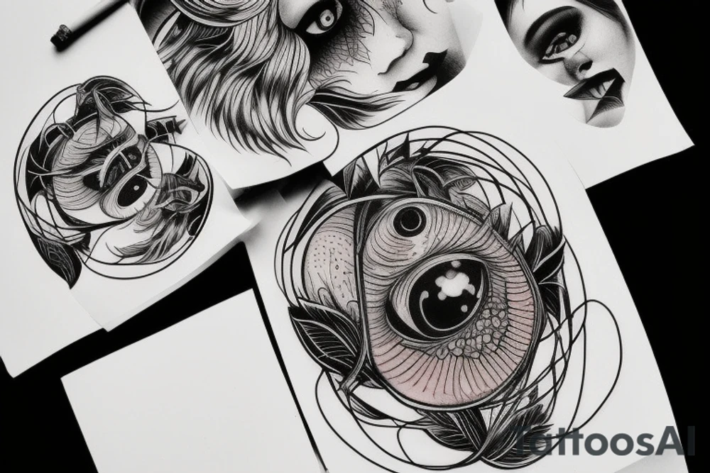 Cluster of distorted eyes tattoo idea