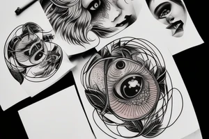 Cluster of distorted eyes tattoo idea