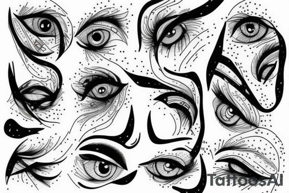 Cluster of distorted eyes tattoo idea