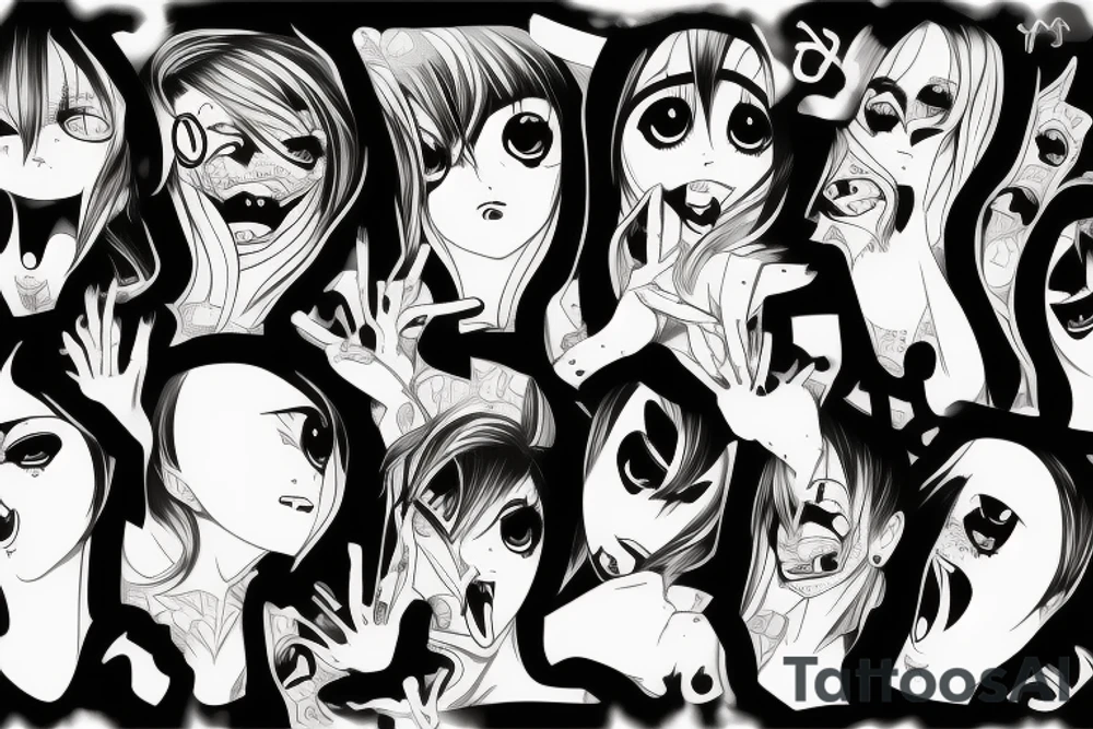 Distorted rage anime eyes tattoo idea