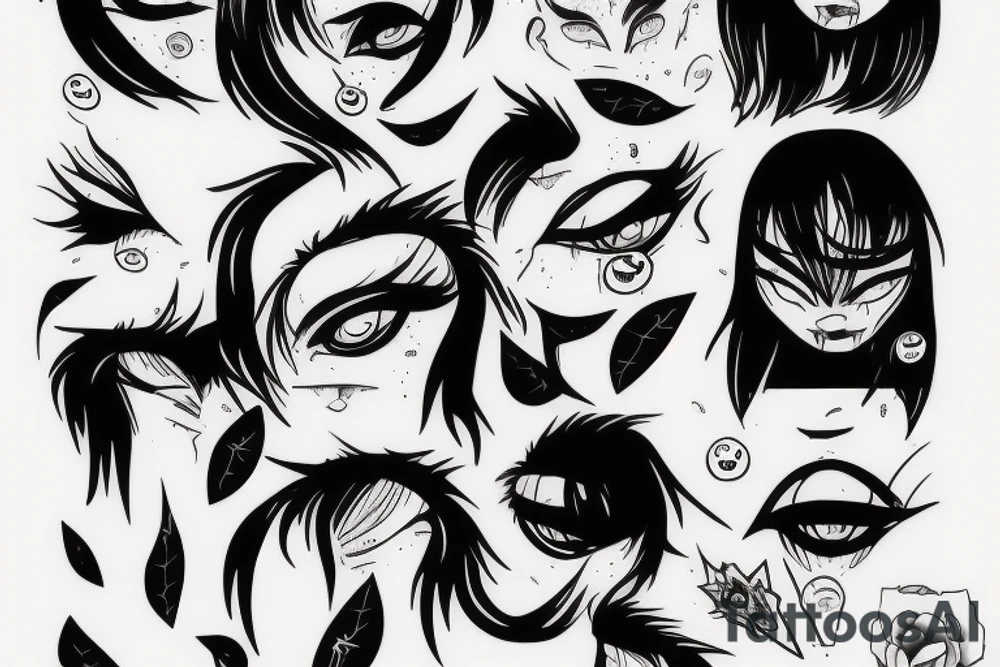 Distorted rage anime eyes tattoo idea