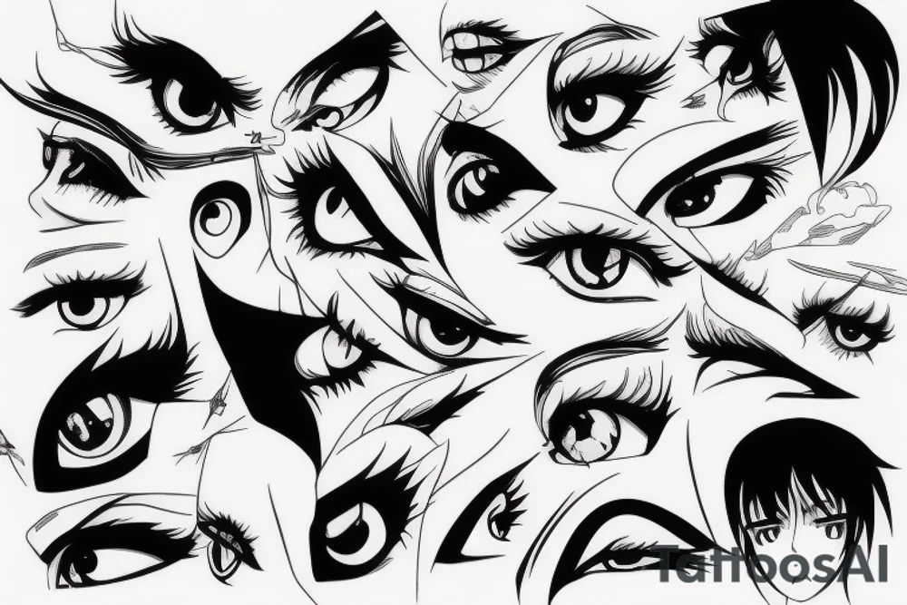 Sharp anime eyes with tv screen scan-line distortion tattoo idea