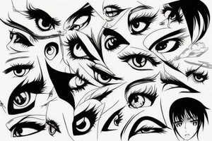 Sharp anime eyes with tv screen scan-line distortion tattoo idea