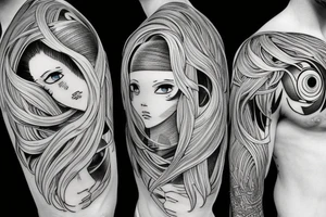 Sharp anime eyes with tv screen scan-line distortion tattoo idea