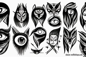 Row of pointed angry eyes tattoo idea