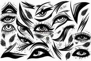 Row of pointed angry eyes tattoo idea