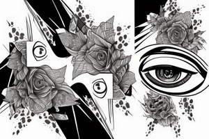 Row of pointed distorted eyes tattoo idea