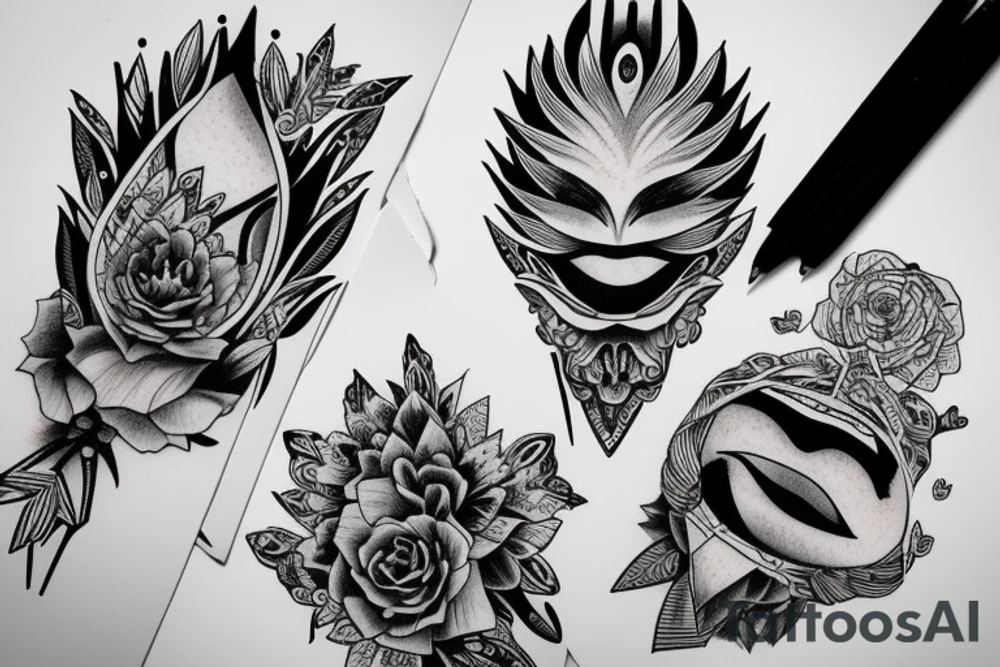 Row of pointed eyes filled with rage tattoo idea
