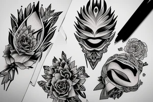 Row of pointed eyes filled with rage tattoo idea