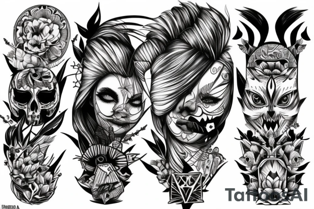 Row of pointed eyes filled with rage tattoo idea