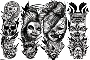 Row of pointed eyes filled with rage tattoo idea