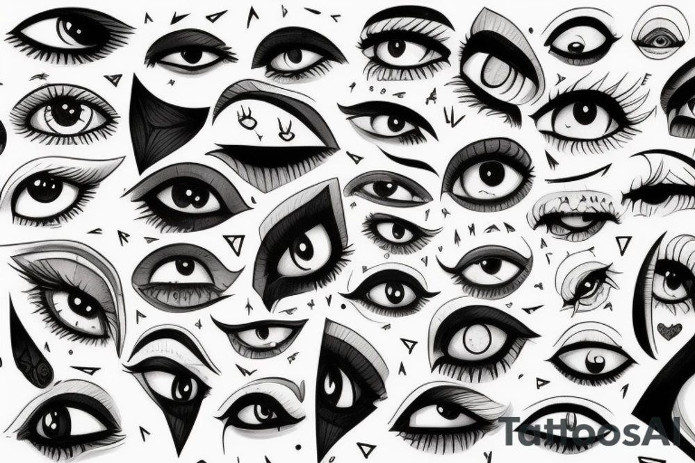 Row of pointed anime eyes filled with rage tattoo idea