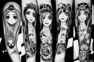 Row of pointed anime eyes filled with rage tattoo idea