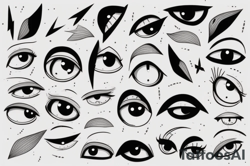 Row of simplistic pointed anime eyes filled with rage tattoo idea