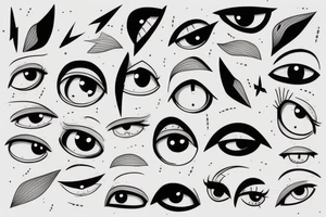 Row of simplistic pointed anime eyes filled with rage tattoo idea