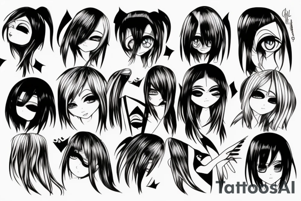 Row of simplistic pointed anime eyes filled with rage tattoo idea