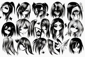 Row of simplistic pointed anime eyes filled with rage tattoo idea