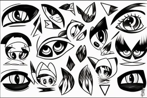Row of simplistic pointed anime eyes filled with anger tattoo idea