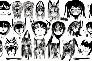 Row of simplistic pointed anime eyes filled with anger tattoo idea