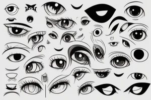 Row of sinister simplistic pointed anime eyes tattoo idea