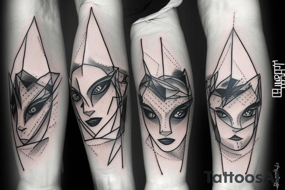 Row of sinister simplistic pointed eyes tattoo idea