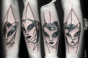 Row of sinister simplistic pointed eyes tattoo idea