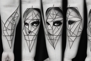 Row of sinister simplistic pointed eye tattoo idea