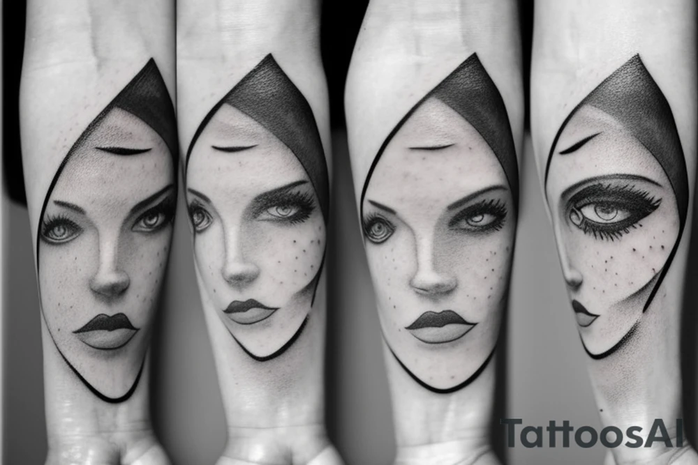 Row of sinister simplistic pointed eye tattoo idea