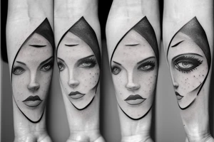 Row of sinister simplistic pointed eye tattoo idea