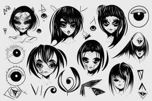 cluster of sinister simplistic pointed anime eyes tattoo idea