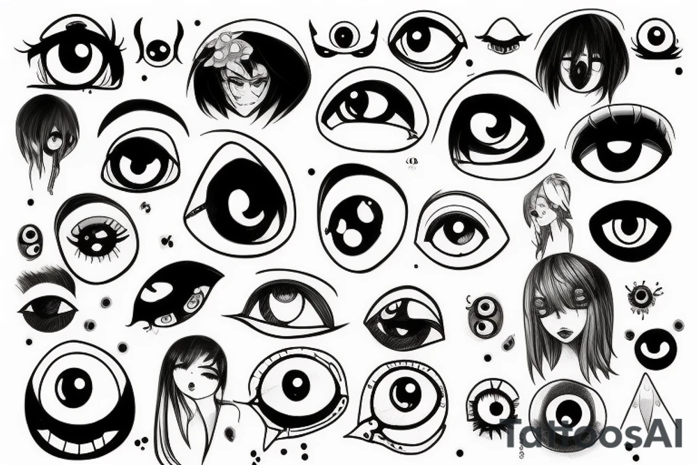 cluster of sinister simplistic pointed anime eyes tattoo idea