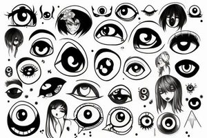 cluster of sinister simplistic pointed anime eyes tattoo idea