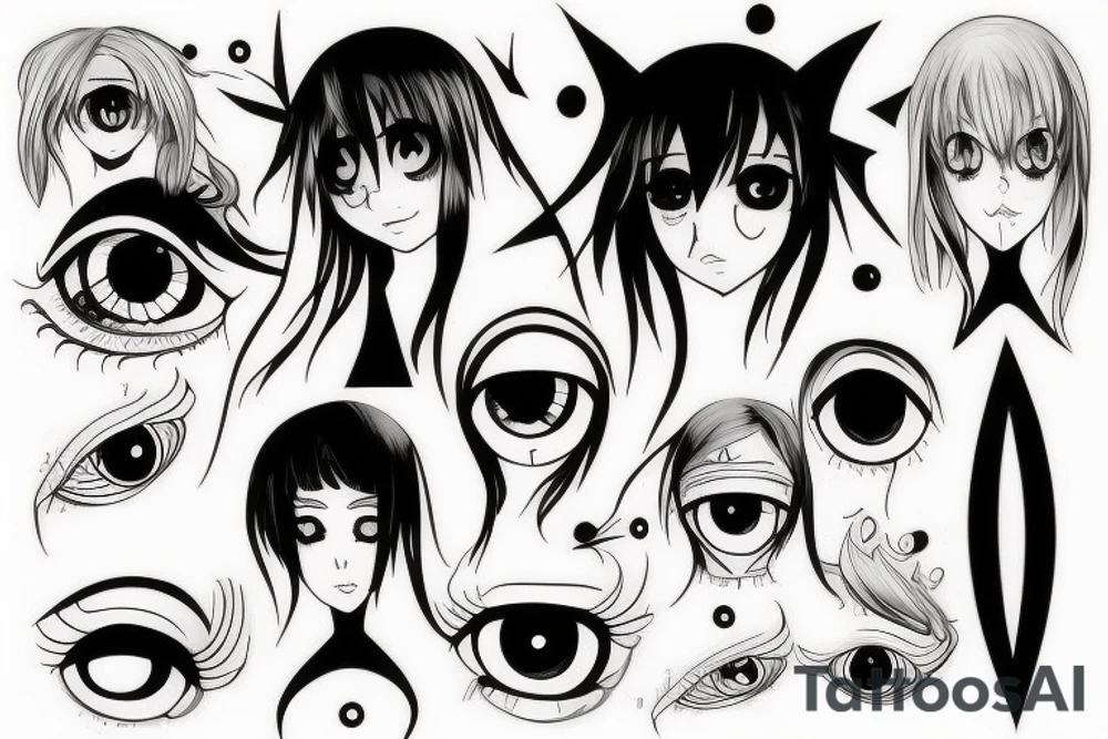 crazy simplistic pointed anime eyes tattoo idea