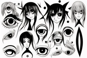 crazy simplistic pointed anime eyes tattoo idea