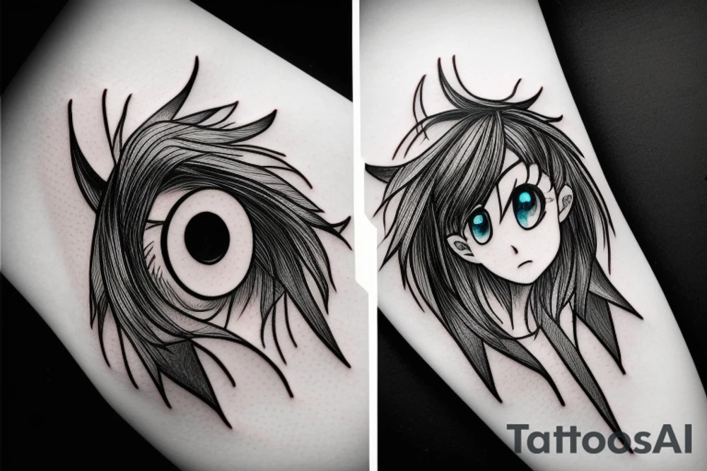 crazy simplistic pointed anime eyes tattoo idea