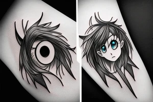crazy simplistic pointed anime eyes tattoo idea