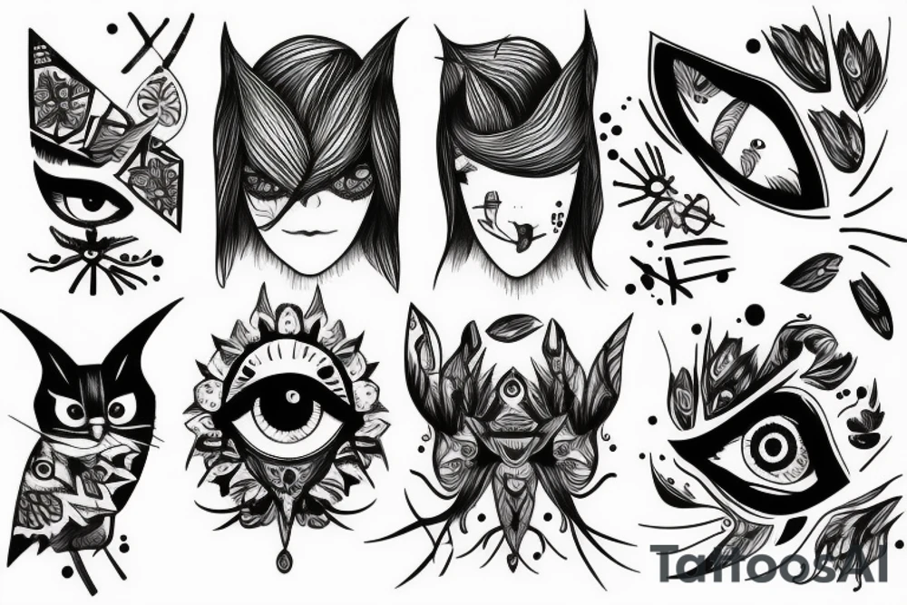 crazy simplistic pointed eyes tattoo idea