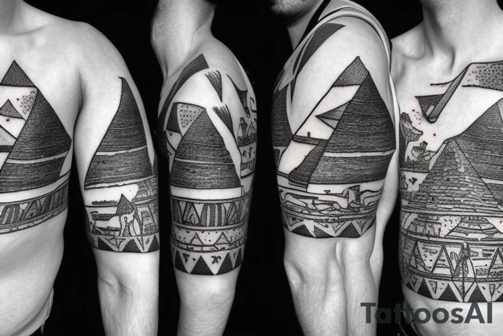 Egyptian Pyramids, Orion’s Belt, Camels. Man on a Journey Themed. Sleeve tattoo tattoo idea
