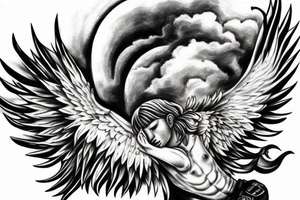 Icarus Tattoo with Cloud Filling and Quote. tattoo idea