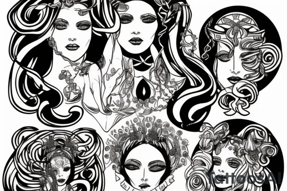 Portrait of Hera and Medusa tattoo idea