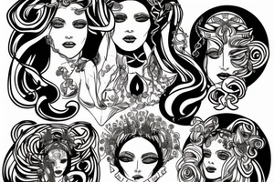 Portrait of Hera and Medusa tattoo idea