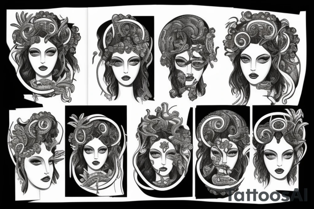 Portrait of Hera and Medusa tattoo idea