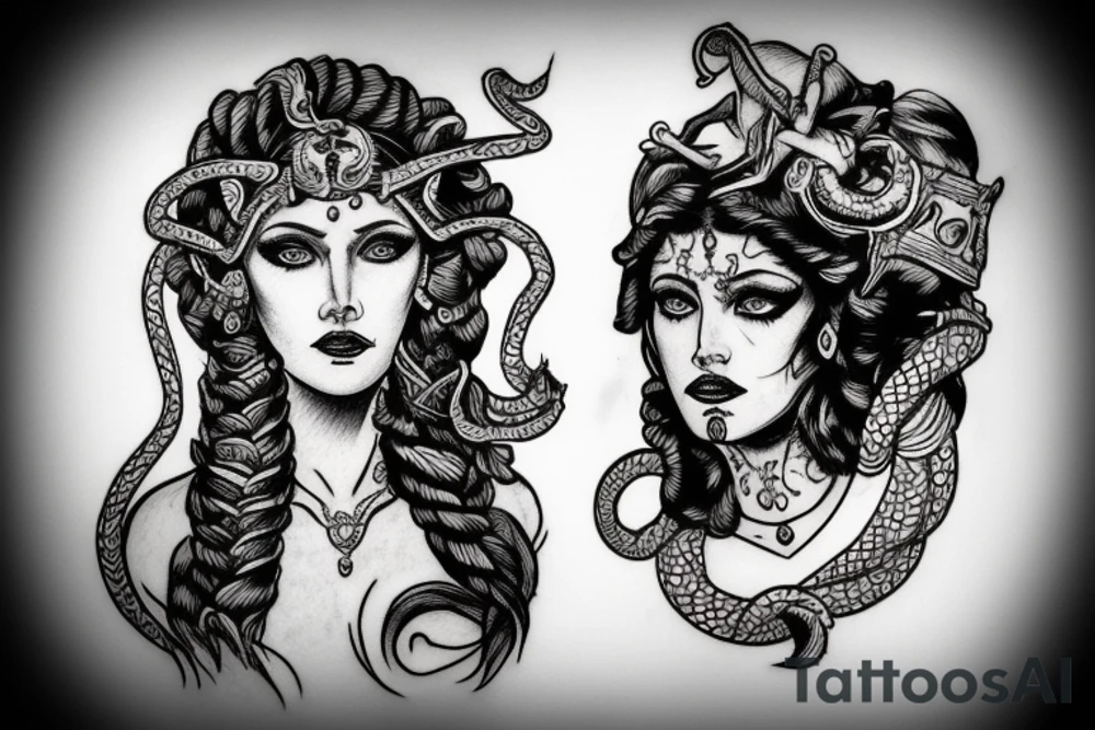 Portrait of Hera and Medusa tattoo idea
