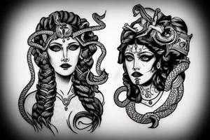 Portrait of Hera and Medusa tattoo idea