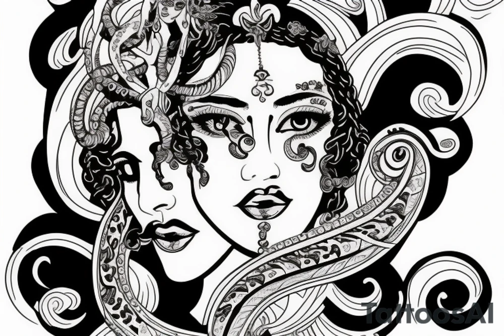 Portrait of Hera and Medusa tattoo idea