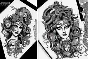 Portrait of Medusa and portrait of Hera grecque style tattoo idea