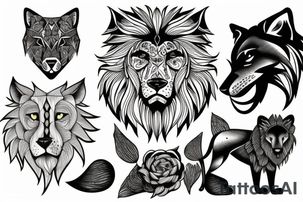 Lion and a wolf tattoo idea
