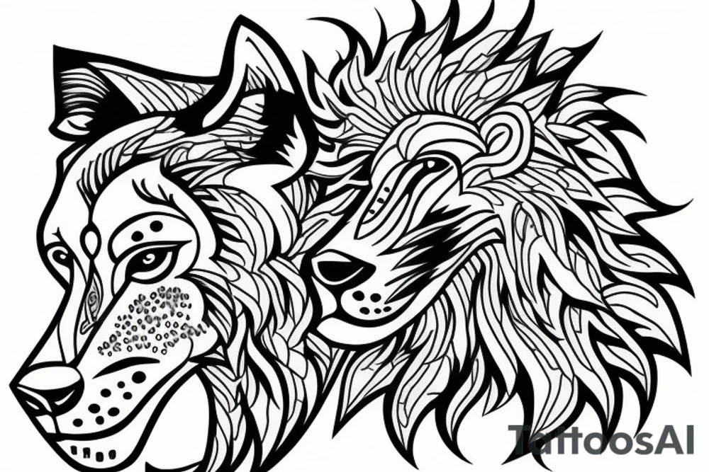 Lion and a wolf tattoo idea