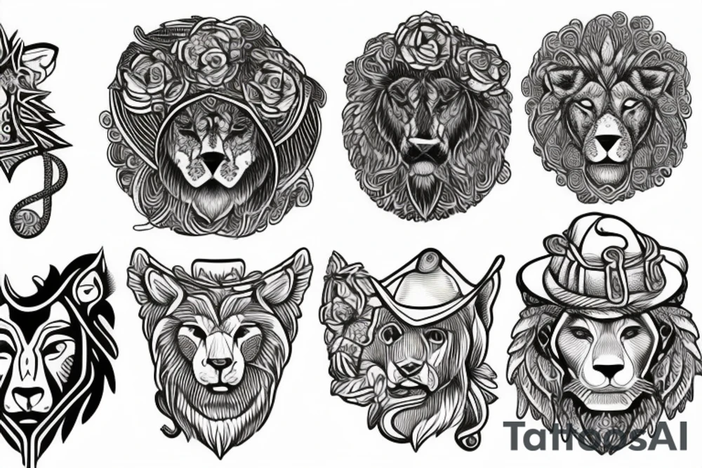 grecques god with a hat of Lion and a wolf tattoo idea