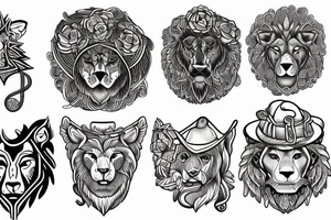 grecques god with a hat of Lion and a wolf tattoo idea